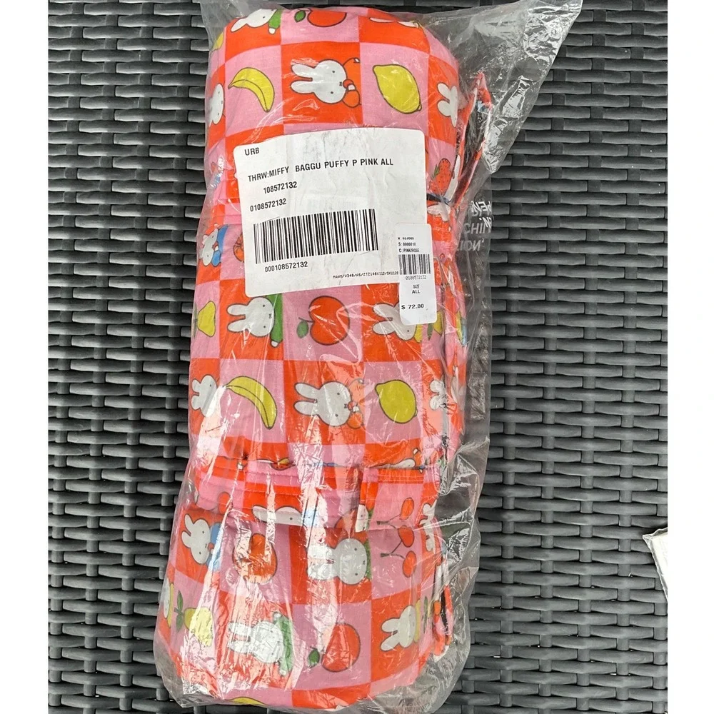 Rate Baggu Miffy Puffy Picnic Blanket Pink Orange Checkered Fruit Print New